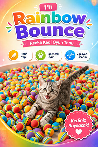 House Bird 1 Adet Rainbow Bounce Renkli Kedi Oyun Topu Hafif Zıplayan Eğlence...
