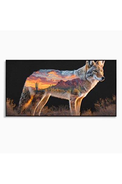 Luxcanva Tablou Canvas Coyote In Desert 100x50 cm cu Rama Negru Coyote Desert...