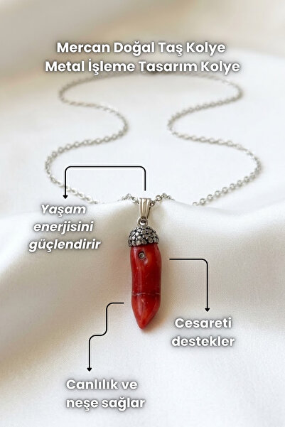 Elifsu Jewelry قلادة من الحجر الطبيعي المرجاني بتصميم معدني