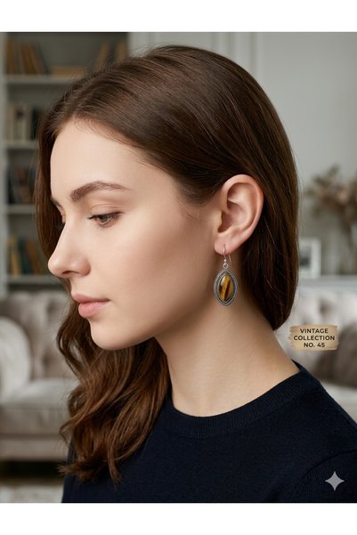 Peach Jewelry Ασημένια 925 Σκουλαρίκια Μάτι της Τίγρης