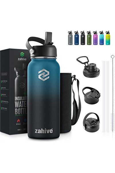 GENERAL Zahive Insulated Water Bottle 1l with 3 Lids & Bag - Stainless Steel ...