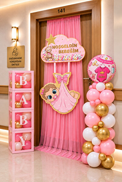 HAPPYLOOPPARTY Pink Hospital Room Door Decoration Set Baby Girl Baby Shower B...