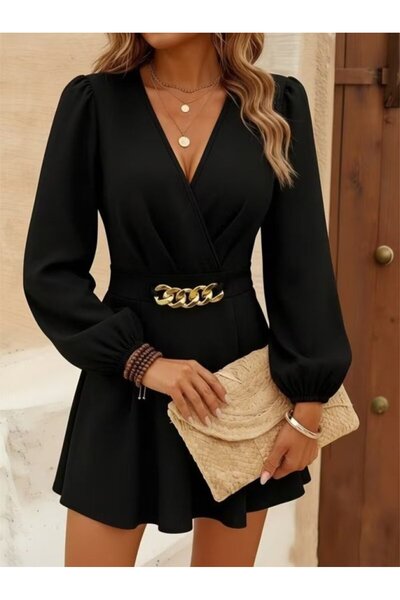DRESSIFY WOMEN’S FASHION Γυναικείο μακρυμάνικο φόρεμα Janjan από κρεπ με διπλ...