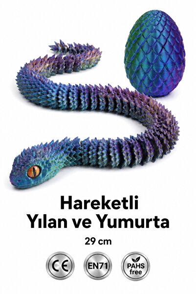 Babizoo 16 cm Hareketli 3D Baskı Yılan ve Yumurta Seti, Eklemli Oyuncak Figür