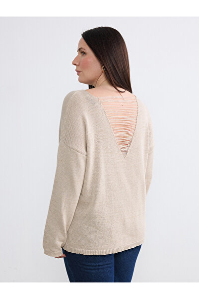 LC Waikiki Trendlucky women's shimmering knit sweater with oval neckline