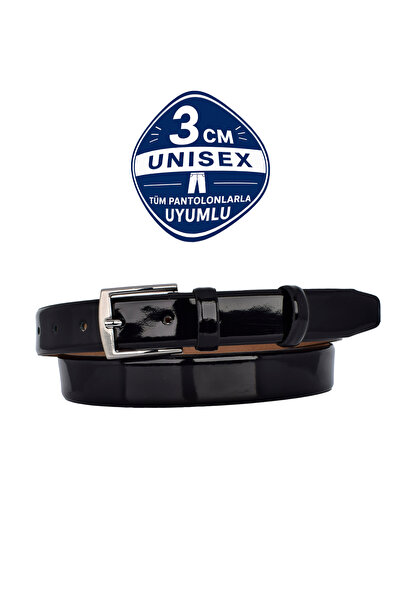 GoDeri 100% Genuine Leather Black Patent Leather Classic 3cm Men's Belt, 3cm ...