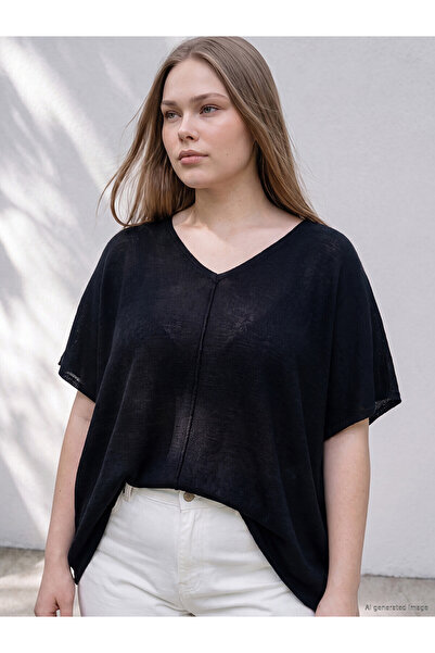 LC Waikiki Alita City V-Neck Plus Size Women's Knitwear Sweater with a Differ...