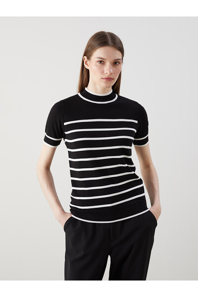 LC Waikiki Alita city women's striped knit sweater with a stand collar - stan...