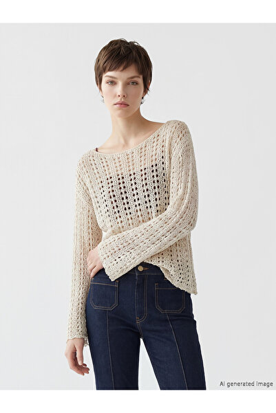 LC Waikiki Trendlucky women's openwork knit sweater with oval neck - the tren...