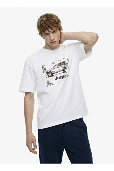 JEEP Men's Off-White 100% Cotton Relaxed T-Shirt J4SM-TST7237