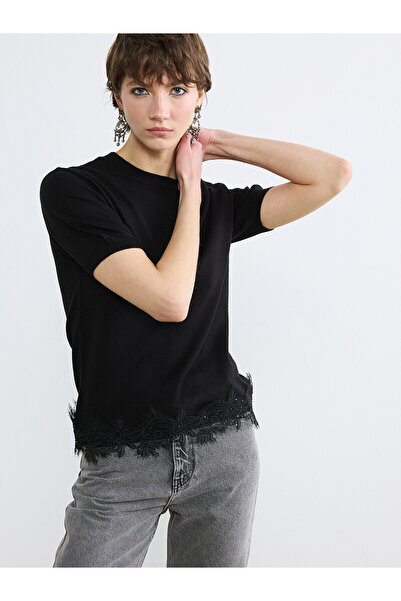 LC Waikiki Alita city: women's knit sweater with oval neck and lace detail