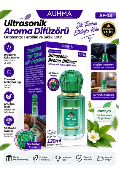 VEROXA Auhma Af-13 Ultrasonik Aroma Difüzörü – 120 Ml, 200 Mah, Kristal Tasar...