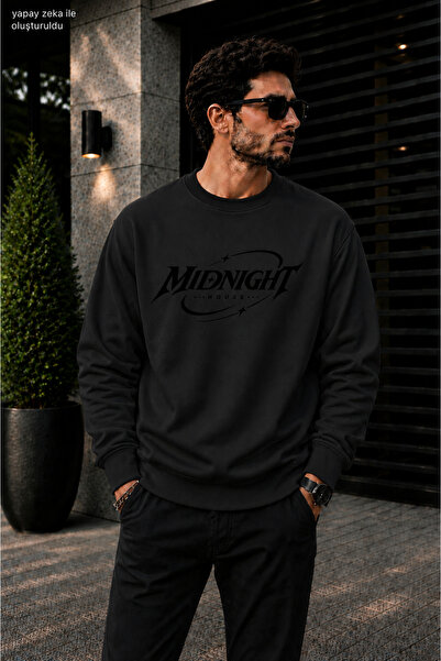 caddekombin Men's Midnight House Typography Printed Cycling Round Neck Casual...