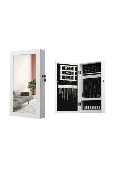 Songmics Home Dulap de bijuterii cu oglindă, Songmics, 37 x 67 x 10 cm, alb