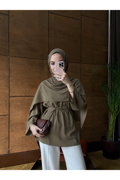 QUWİQ Women's Cape-Cut Waist-Tie Hijab Shirt