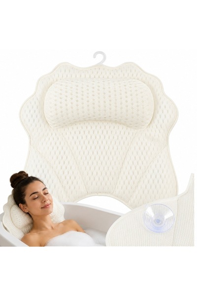 Ruhhy pernă ergonomică de baie, suport pentru cap, 6 ventuze, 43x40cm, poliester