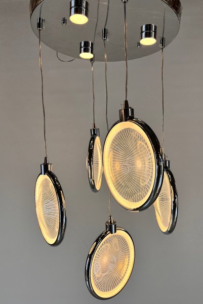 GN GEN AYDINLATMA Modern 5'li Krom LED Sarkıt Avize – 3 Boyutlu Optik Işık Ef...