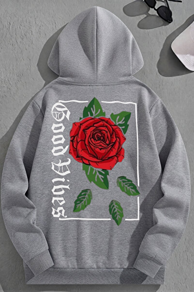 K KOZZ STYLE Unisex 3 νήματα βαμβακερό γκρι GoodVibesRose Φούτερ με στάμπα Lo...