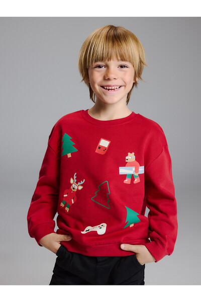 LC Waikiki Two Mt Shop Quality Lcw Kids Red 3 Thread Raster Printed Loose & B...
