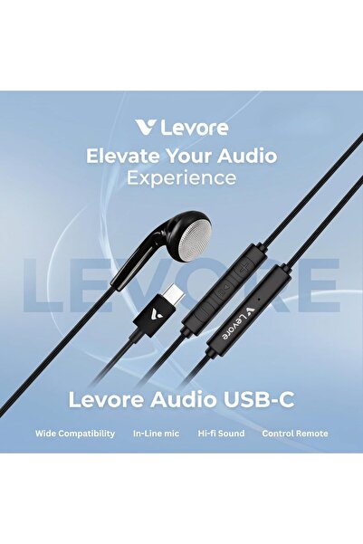 Levore Type-C Wired Mono Earphone LEW41, 1.2m Cable In-line Mic, Control Remote, 14.2mm Driver, 32Ω Impedance, Hi-Fi Sound