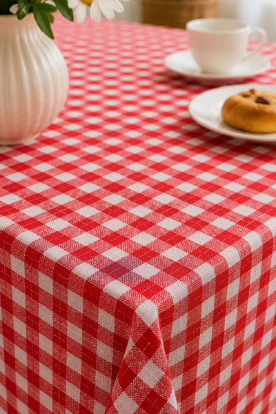 MANNDALİNA PERDE Kırmızı Beyaz Ekose Kare Masa Örtüsü 140X140 cm – Pötikare D...