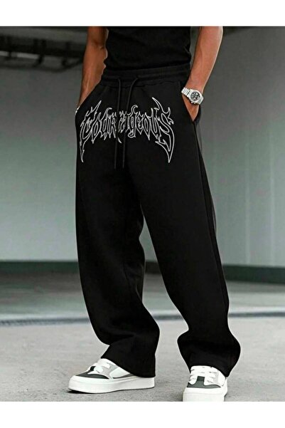 JANTIL MODA Unisex Μαύρο γοτθικό σετ με στάμπα με γράμματα, φαρδιά φόρμα παντ...