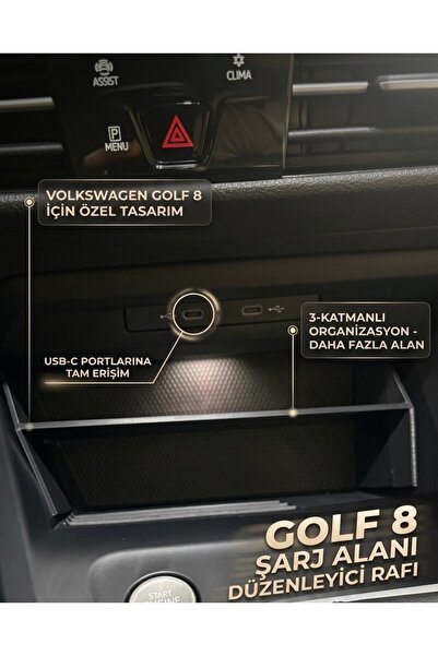 larenauto Golf 8 Şarj Yeri Raf Bölmesi