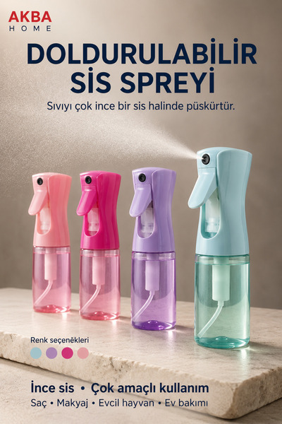 AKBA HOME Doldurulabilir İnce Sis Sprey Şişesi Saç Makyaj Evcil Hayvan ve Ev ...