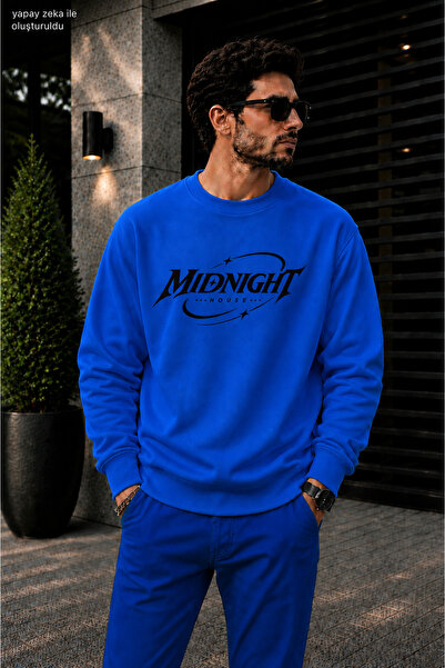 caddekombin Men's Midnight House Typography Printed Cycling Round Neck Casual...