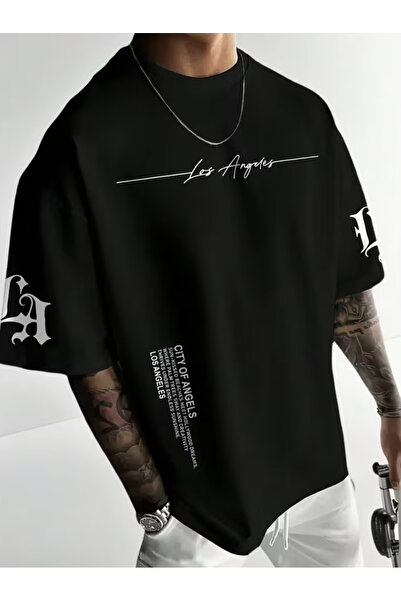 ship master Men's Oversize Cotton City Themed Text Printed Short Sleeve Casua...