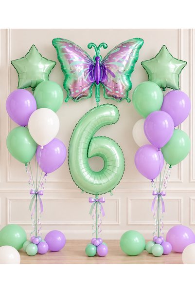ALYA Set de baloane pentru petrecere „6 ani” cu tematică de fluturi, decorați...