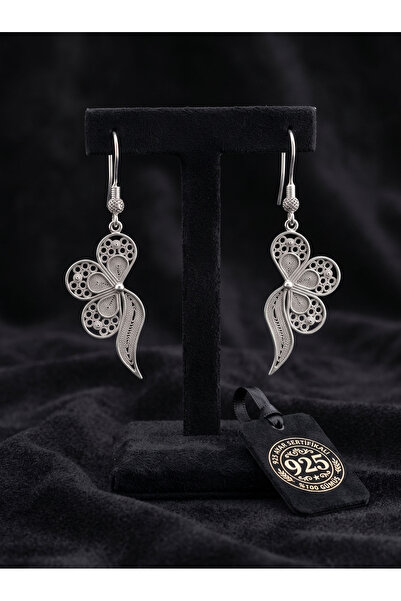 Roza Silver 925 Ayar Geleneksel Telkari El İşçiliği Fiyonk Kurdele Sallantılı...