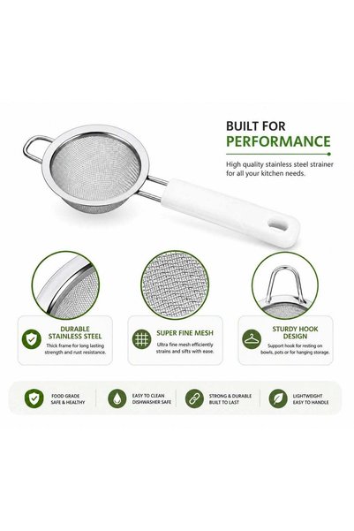 Home By SS Deal Strainer Fine Mesh Sieve (8cm) Size Stainless Steel with Non Slip Handle Kitchen Craft Strainers for Loose Tea Cocktail Juice Flour Spices and Baking Silver Color