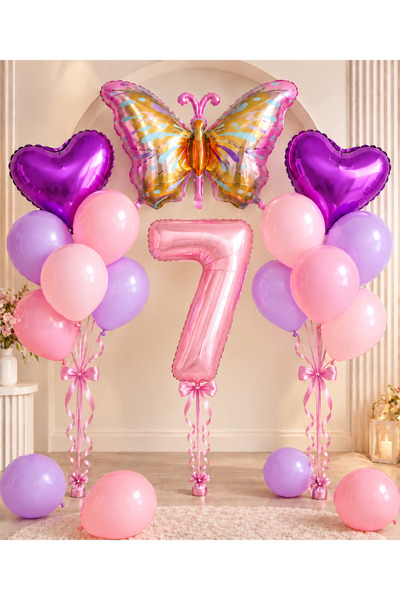 ALYA Party 7 Year Old Birthday Decoration Set |   Butterfly Themed |   Purple...