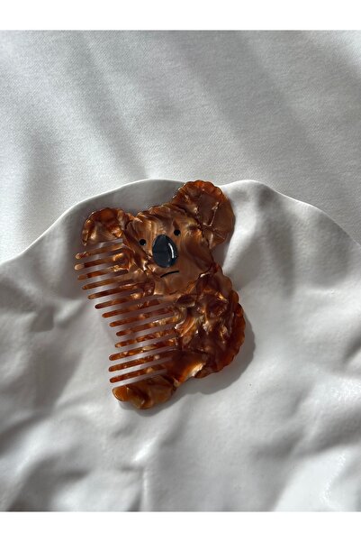 Alveole Jewelry Kahverengi Mermer Desenli Koala Figürlü Asetat Tarak Toka