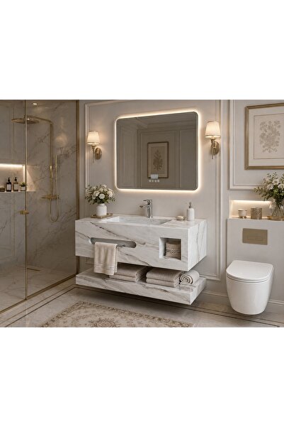 Akay Dizayn Porselen Banyo Lavabosu - Beyazgri K03 - 80cm