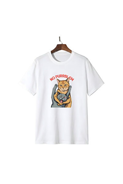 Trendiz Унисекс тениска  "No Purrblem Cats " бяла
