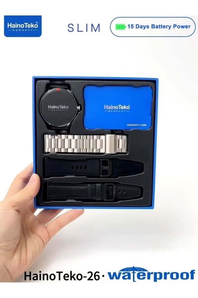 HAINOTEKO Haino Teko 26 Slim Smartwatch for Men, AMOLED Display, Bluetooth Calling Smart Watch, Up to 15 Days Battery Backup, Waterproof Design, 3 Pairs Interchangeable Straps, Stylish Premium Silver Smartwatch