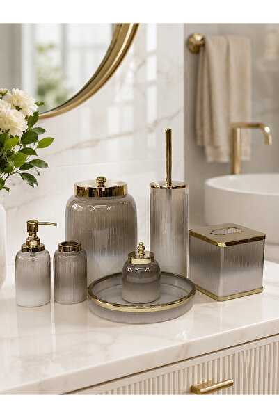 Hinora 7 Piece Luxury Bathroom Accessory Set with Brass Details