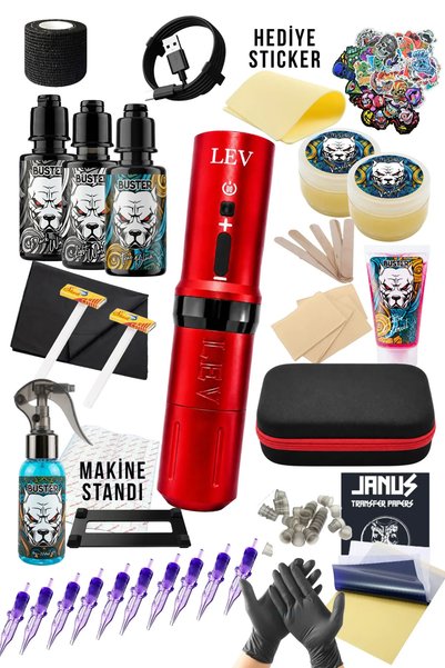 Tattoo A-LEV Red Kablosuz Dövme Makinesi Seti - Led Ekranlı Premium Dövme Seti