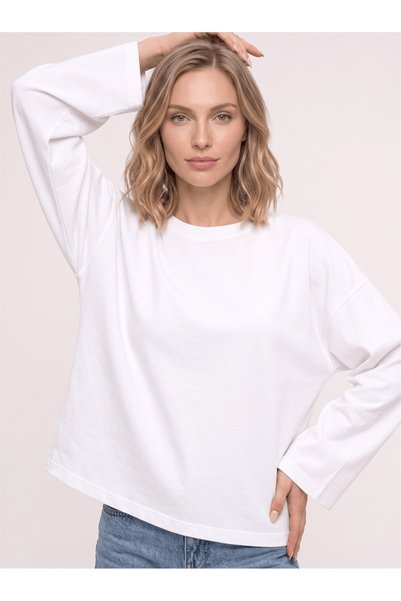 Co Trendiz Women's 100% Cotton Crew Neck Long Sleeve T-Shirt White