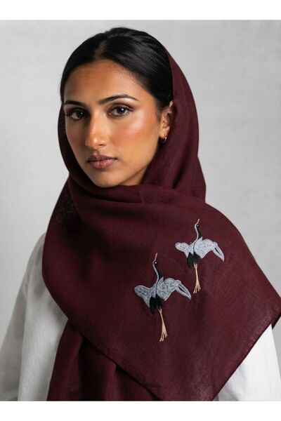 Veil Designer طرحة بوال طبقتين بتطريز طيور علي الطرفين بقماش ياباني المقاس : ...