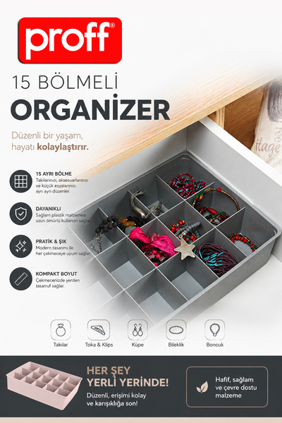 Proff 15 Bölmeli Takı Makyaj Çekmece Içi Düzenleyici Kozmetik Aksesuar Organi...