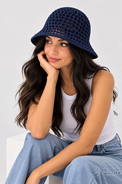 HIRA CO. Natural Mesh Openwork Hand Knitted Cotton Bohemian Bucket Women's Hat