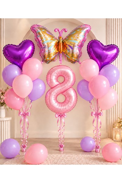 ALYA Party 8 Year Old Birthday Decoration Set |   Butterfly Themed |   Purple...