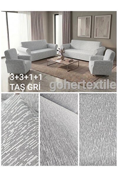 gohertextile Goherhome Lüks Jakarlı 3+3+1+1 Koltuk Örtüsü Seti - Ağaç Kabuğu ...