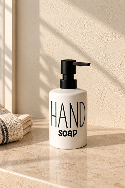 Mottogo Ceramic Liquid Soap Dispenser Hand Soap Written White Black Kitchen B...