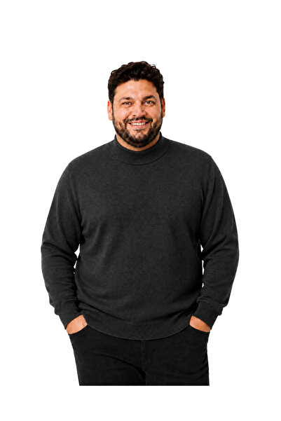BattalModa Men's Large Size Anthracite Half Fisherman Cotton Sweater 3Xl-4Xl-...