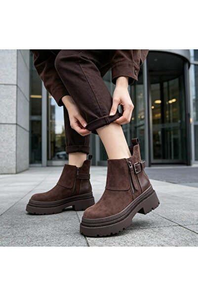Tmall Cizme de damă, din piele, cu interior căptușit cu fleece, GD1125, maro