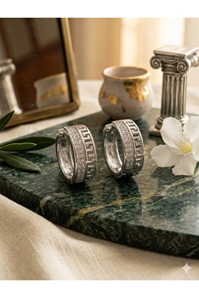 Peach Jewelry Ασημένια σκουλαρίκια 925 επιροδιωμένα με ζιργκόν και μοτίβο μαγ...